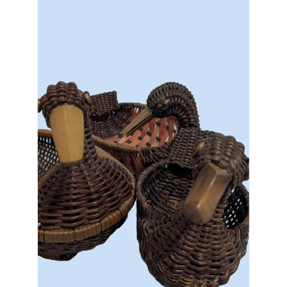 🦆🦆🦆cabincore Vintage Handmade Wicker Rattan Woven Wood Ducks